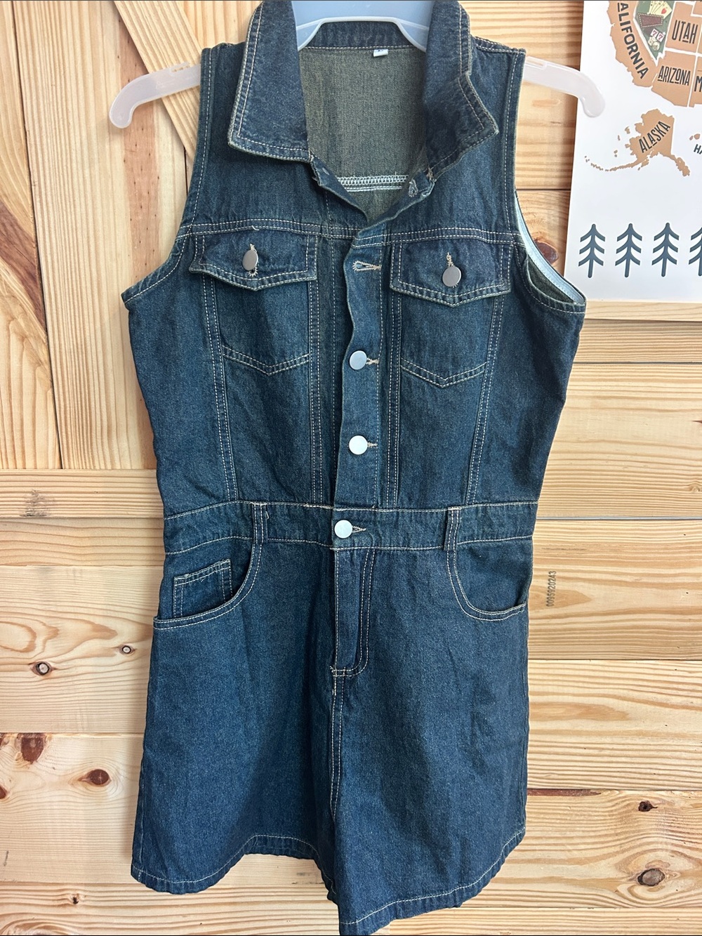 Sleeveless Dark Blue Denim Jean Shorts Romper
